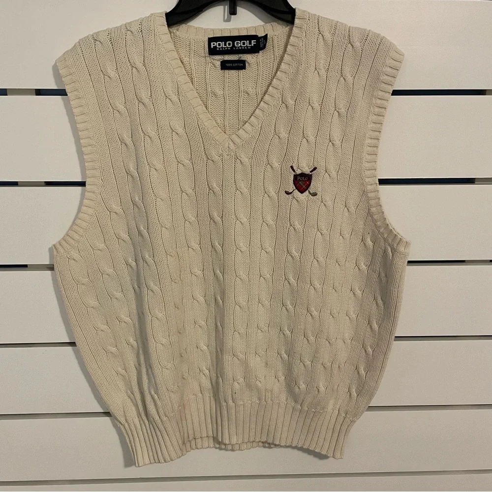 VINTAGE POLO GOLF men’s large white sweater vest - Picture 2 of 8